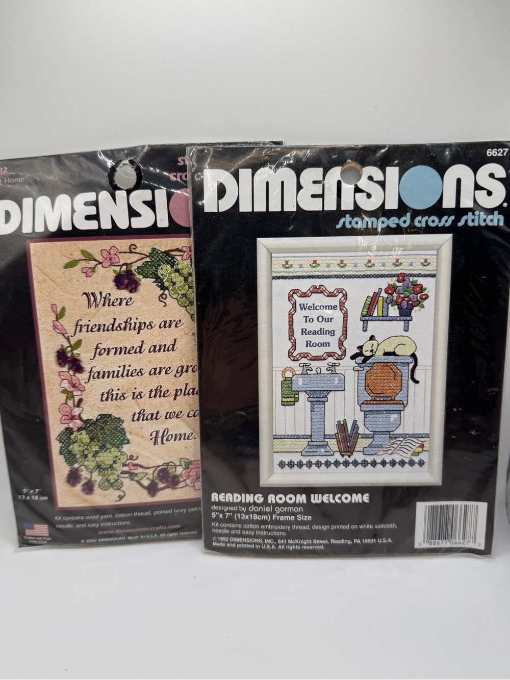 Lot of 2 Vintage Dimensions Stamped Cross Stitch Kits Home / Reading Room